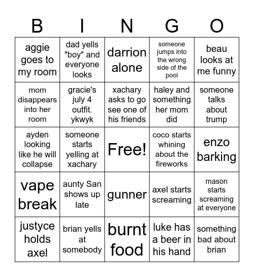 July 4 - Micah Bingo Card