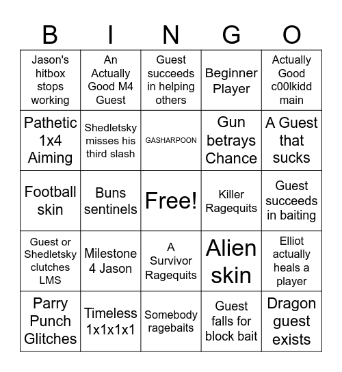 Forsaken Bingo Card