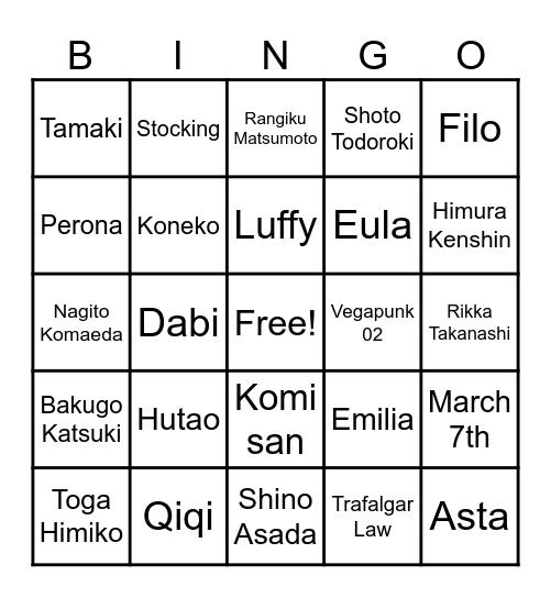 Japan Expo Bingo Emon Bingo Card
