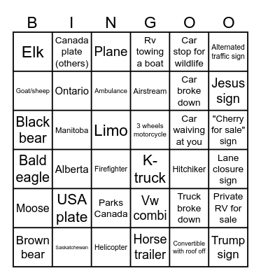 Road Trip Bingo Card