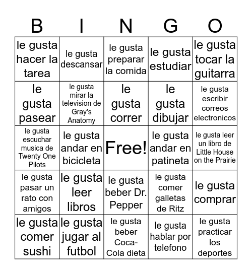 Que te gusta hacer? Bingo Card