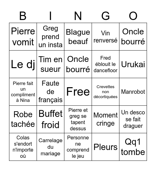 Mariage Bingo Card