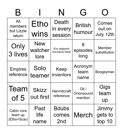 LIFE SERIES SEASON 7 Bingo Card