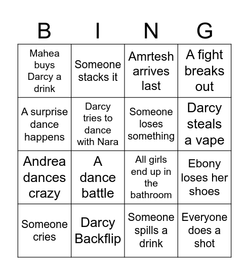 Ebony’s Engagement Party Bingo Card