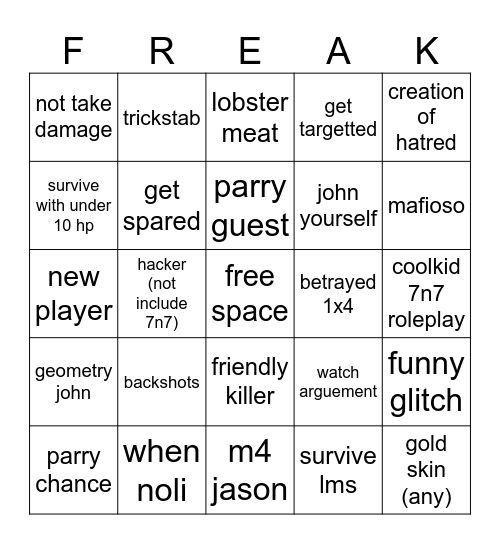 forsaken bingo Card