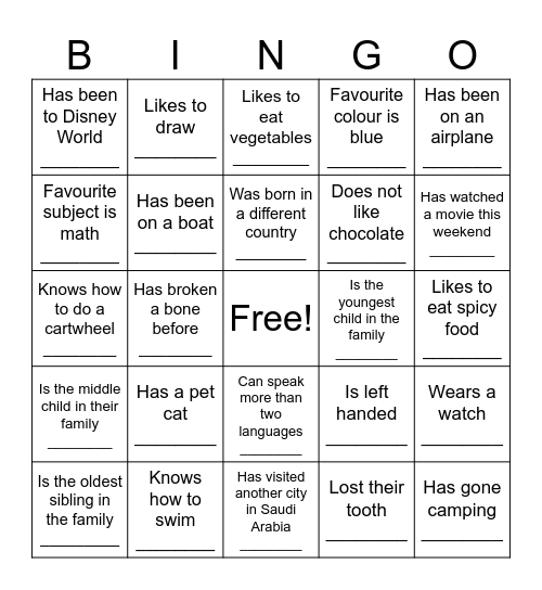 Class Bingo Card