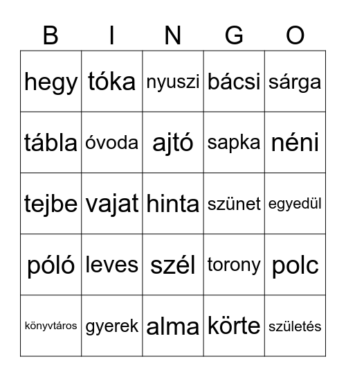 Magyar bingo Card