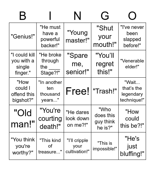 Manhua Quotes Bingo Card