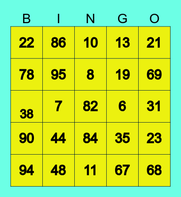 Number Bingo Card