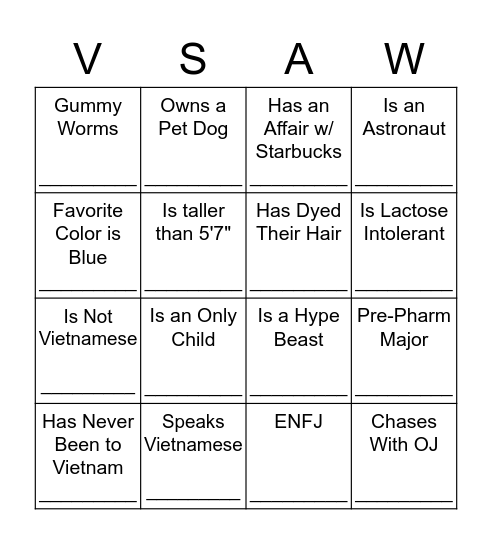 VSA UW GBM BINGO Card