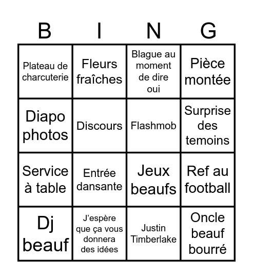 Mariage Max Bingo Card