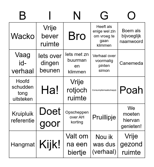 Simon Bingo Card