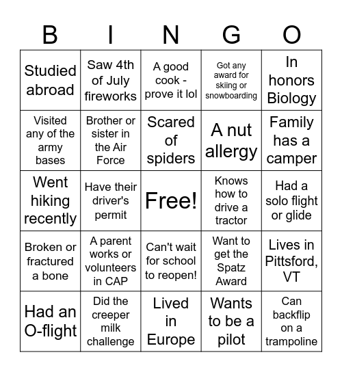 CAP Human Bingo! Bingo Card