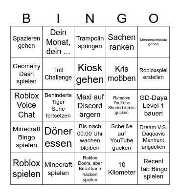 Übernachtungs-Bingo Card