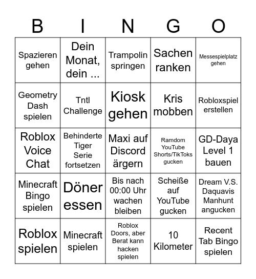 Übernachtungs-Bingo Card