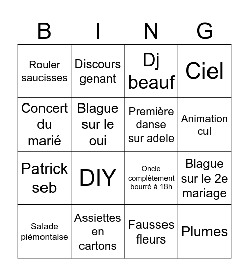 Mariage Bingo Card