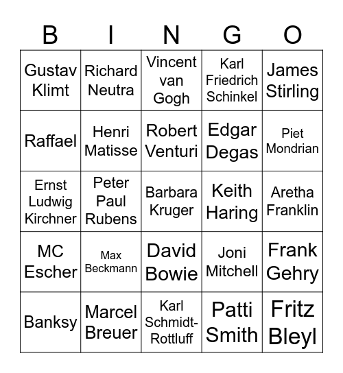Künstlerbingo Card