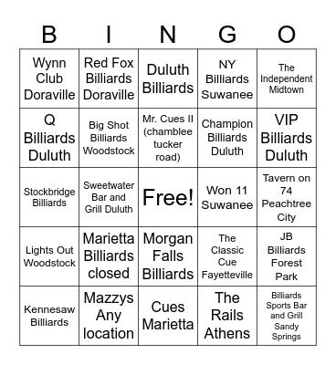 Billiards Bingo Card