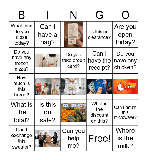 Let's go Shopping Bingo Card