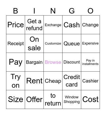 SHOPPING Bingo Card
