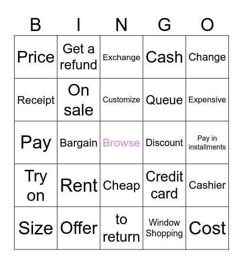 SHOPPING Bingo Card