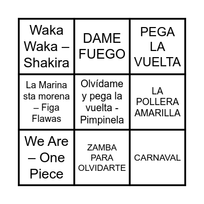 BINGO MUSICAL Bingo Card
