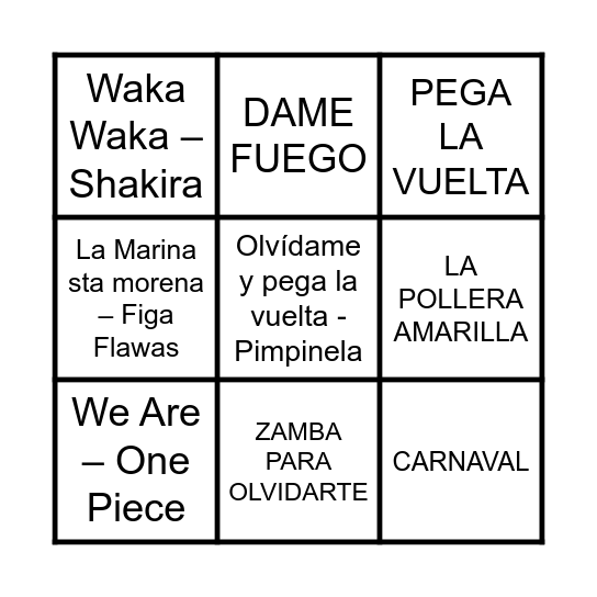 BINGO MUSICAL Bingo Card