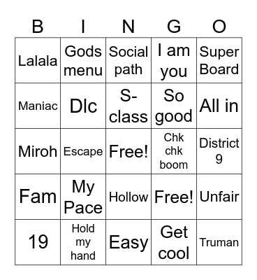 Stray kids bingo Card