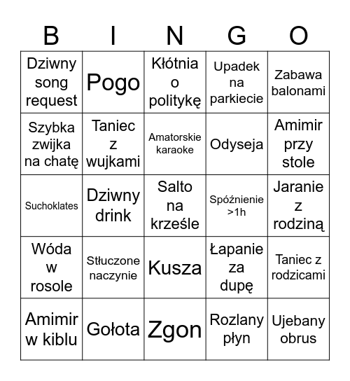 18-stkowe Bingo Kuby Bingo Card