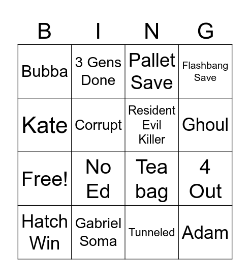 DBD Bingo Card