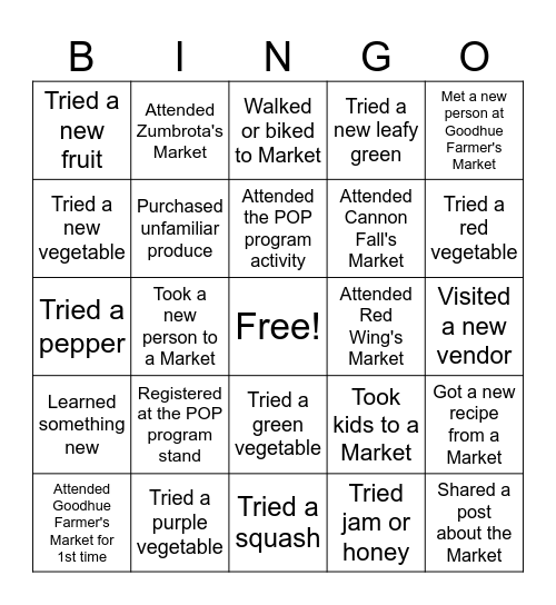 Goodhue Farmer's Market BINGO! Bingo Card