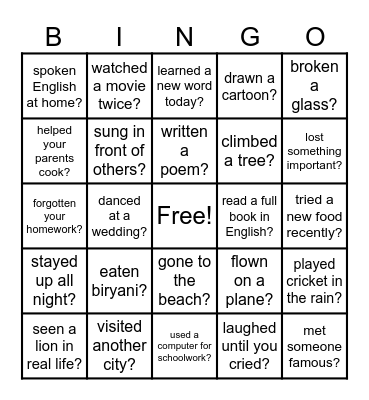 Have you ever...? Bingo Card