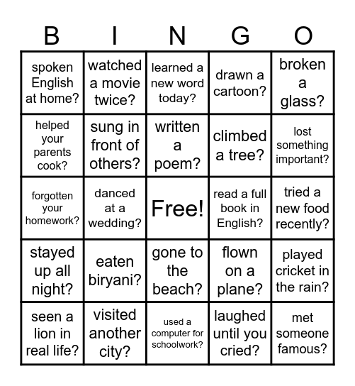 Have you ever...? Bingo Card