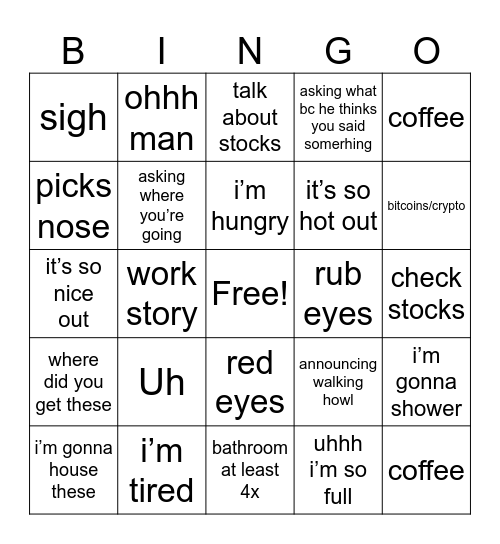 Robert Bingo Card