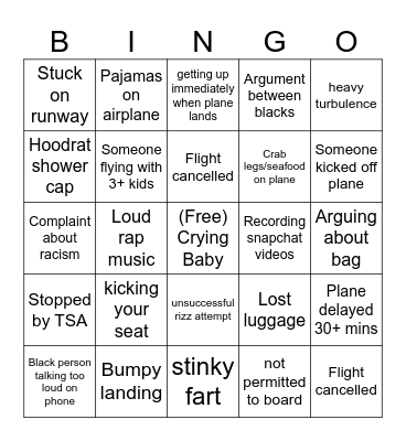 Spirit Airlines BINGO! Bingo Card