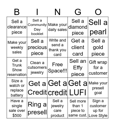 Fine Jewelry November Bingo! Bingo Card