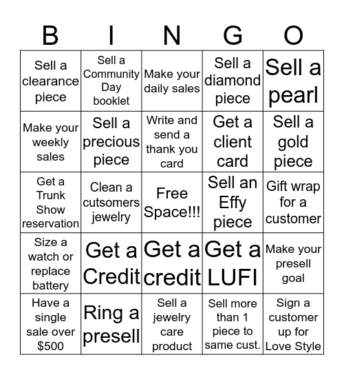 Fine Jewelry November Bingo! Bingo Card
