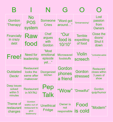 ITS RAW Bingo Card