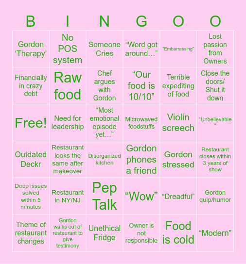 ITS RAW Bingo Card