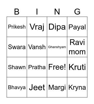 Kruti Wedding Crying Bingo Card