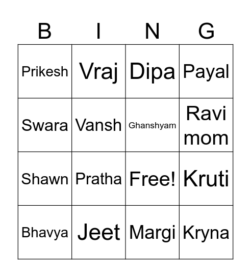 Kruti Wedding Crying Bingo Card