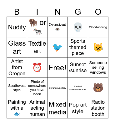 Art Show Bingo Card