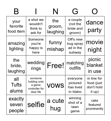 Wedding Photo Bingo Card