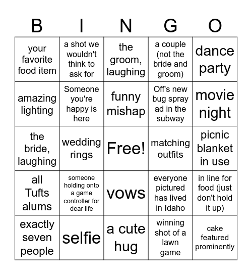 Wedding Photo Bingo Card