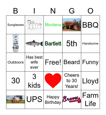 Montanas 30th Birthday! Bingo Card