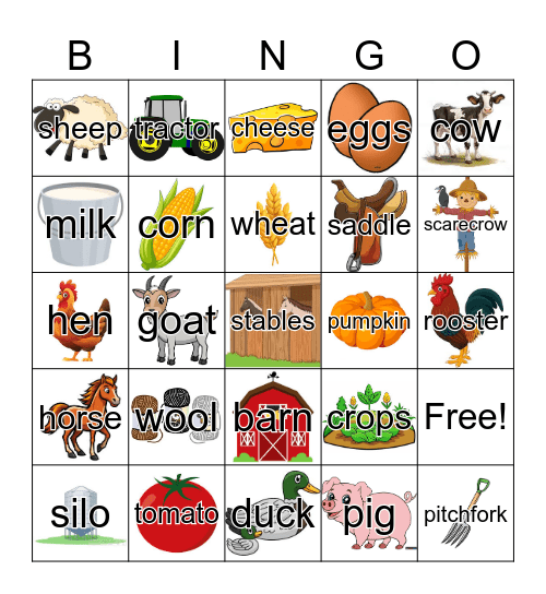 Bingo on the Farm Bingo Card