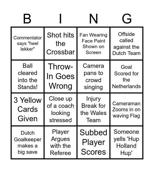 Oranje Bingo Card