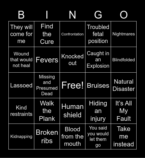 Blorbo Bad Things Happen Bingo Card