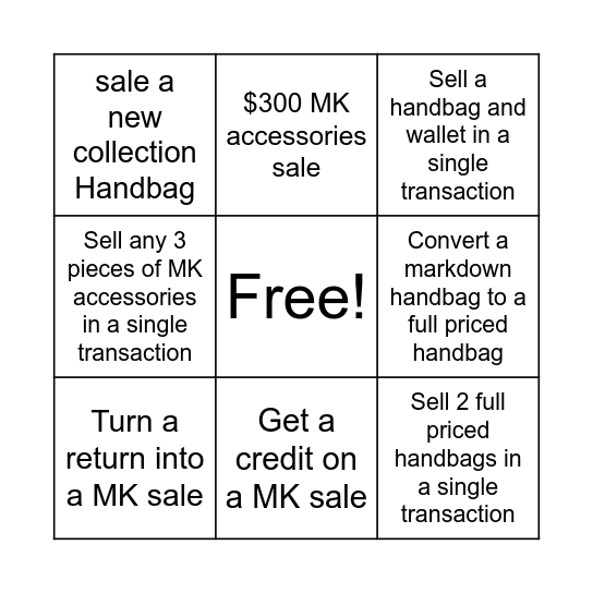 MK Accessories Bingo Card