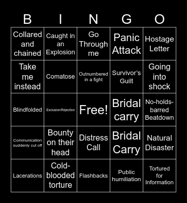 Blorbo Bad Things Happen Bingo Card